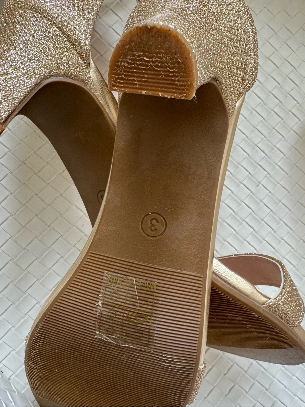 Motasha Gold Glitter Ankle Strap Heels Sandals Size 3
